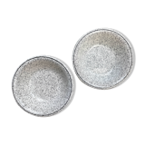 2 Italian earthenware soup plates with black and white speckling
