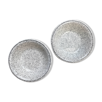 2 Italian earthenware soup plates with black and white speckling