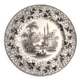 English dessert plate signed David Johnston & Cie: Black and white landscape