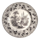 English dessert plate signed David Johnston & Cie: Black and white landscape