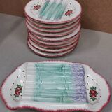 Plat et assiettes barbotine , service à asperges en faience de longchamp