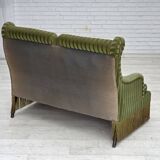 1950s, Danish 2-seater sofa, green furniture velour, beech wood.