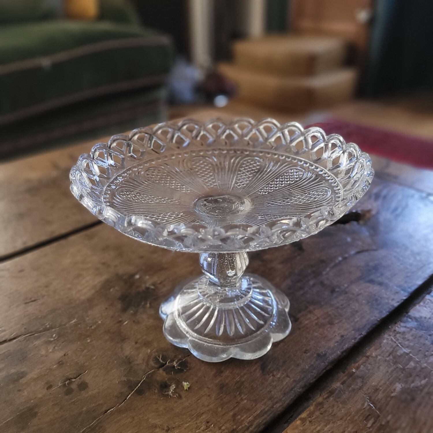 Trio of antique openwork pressed glass bowls – France, 1920–1940