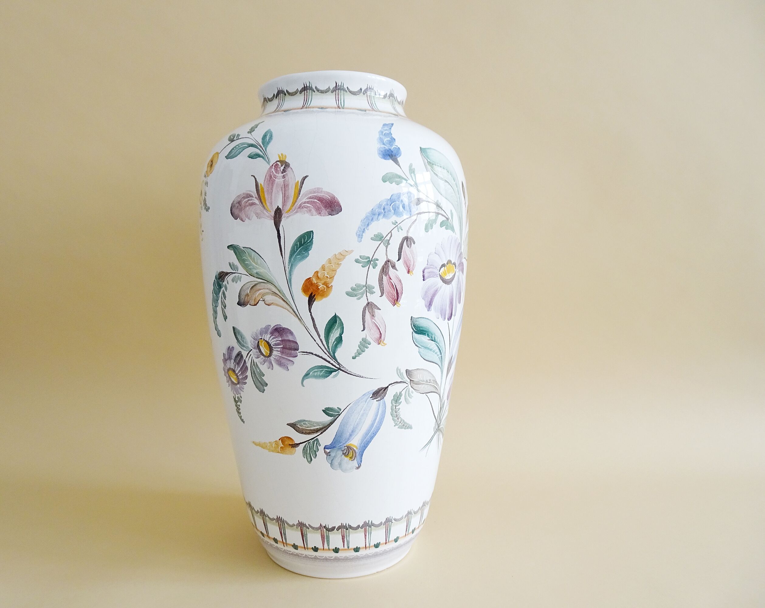 Gmundner Keramik floor vase with floral decor
