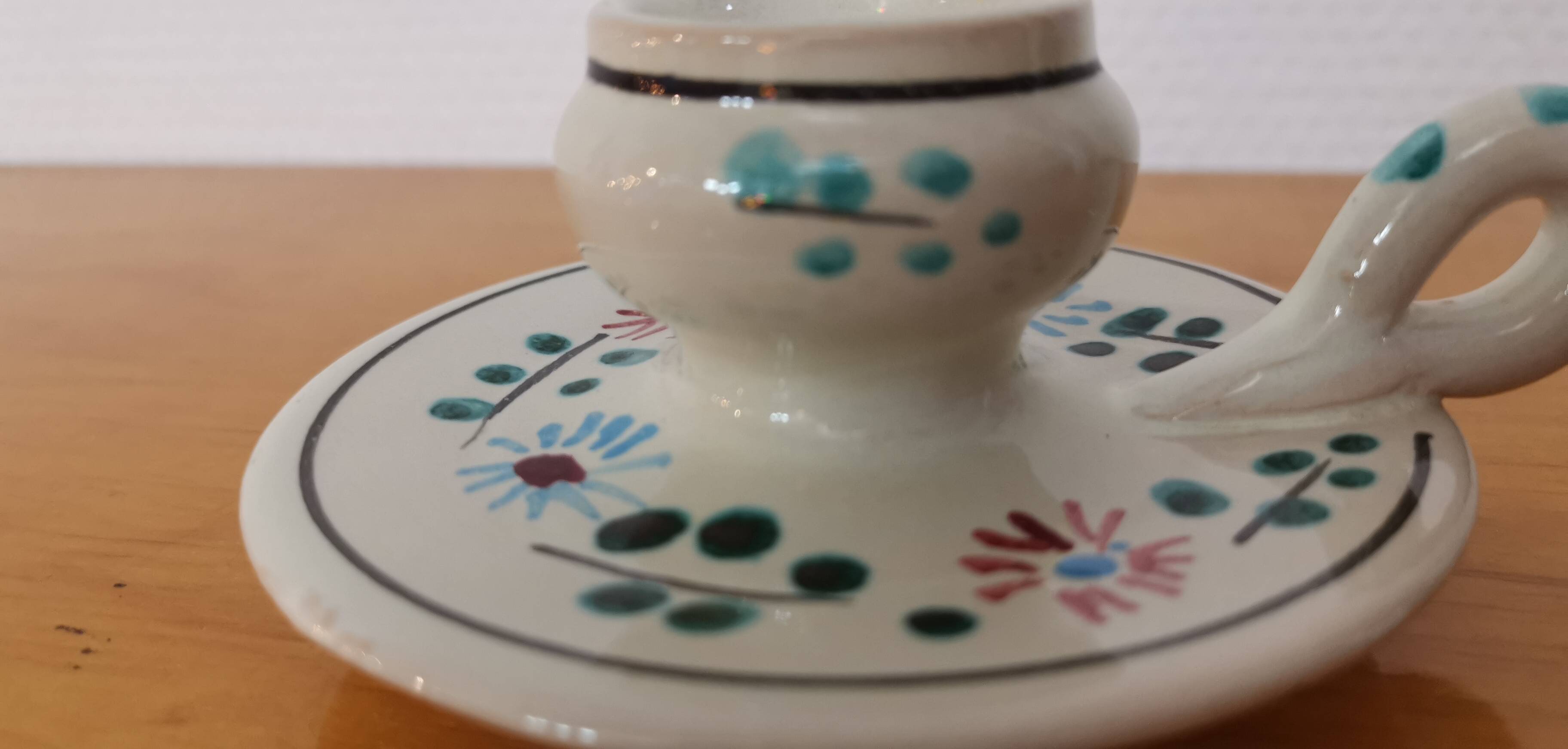 Vintage earthenware candle holder signed RP Vallauris