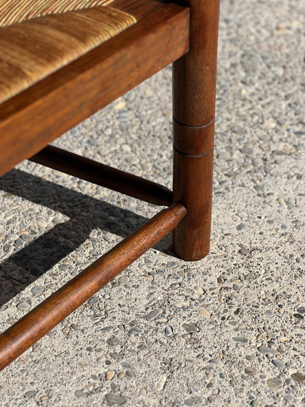 Paire de fauteuils bois et paille, travail français  1960
