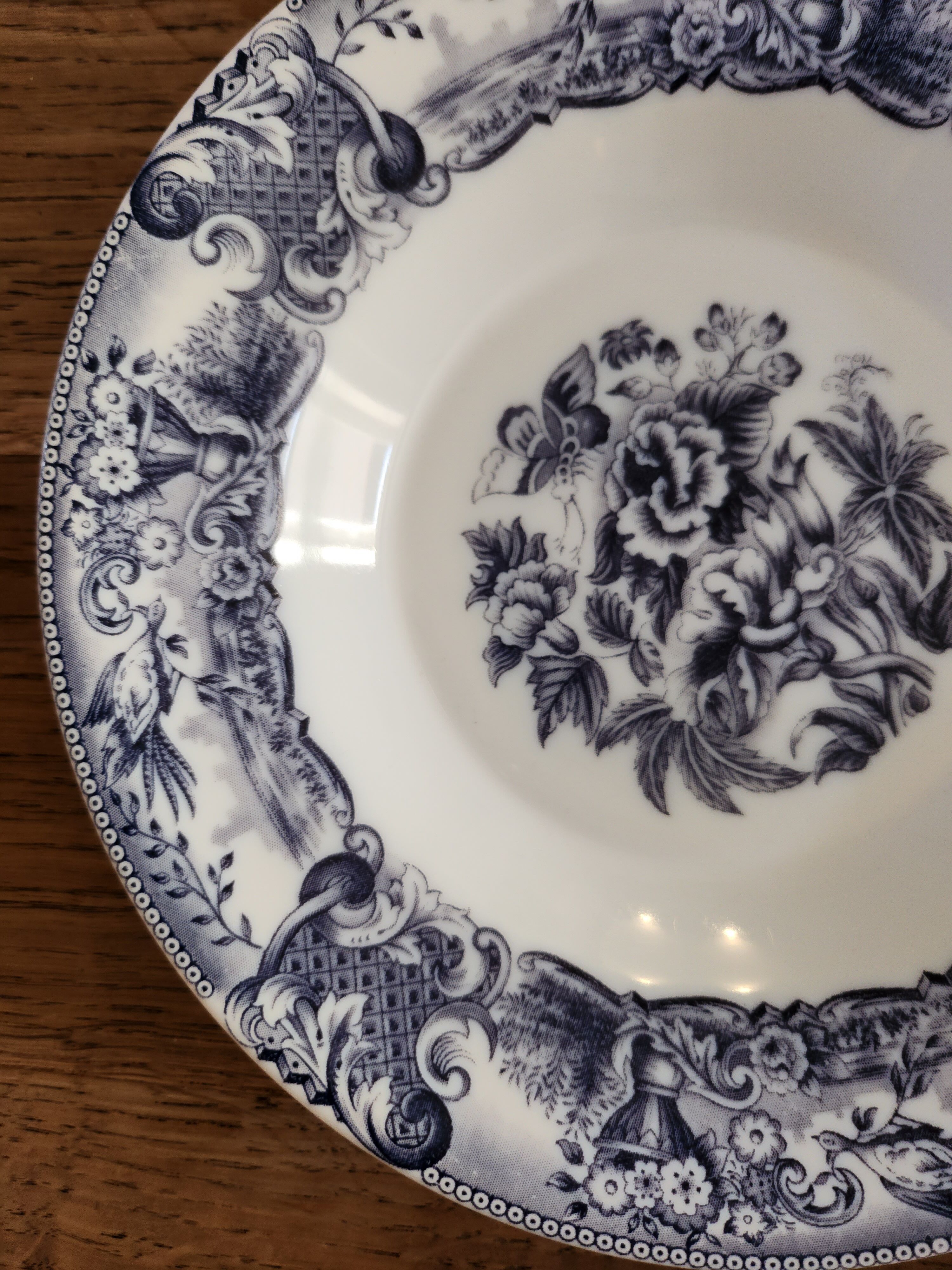 Set of 4 opaline hollow plates floral blue / black decoration