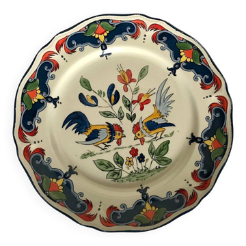 Old earthenware plate Orchies decorated with roosters 20th century