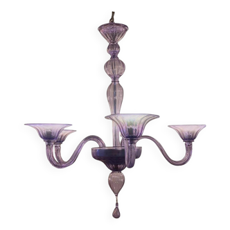 Italian Handmade Glass Chandelier in Light Violet