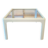 Coffee table in white lacquered wood with glass top, 1960s