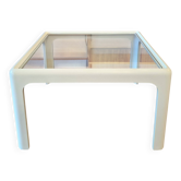 Table basse en bois laqué blanc avec plateau en verre, années 1960