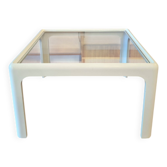 Table basse en bois laqué blanc avec plateau en verre, années 1960