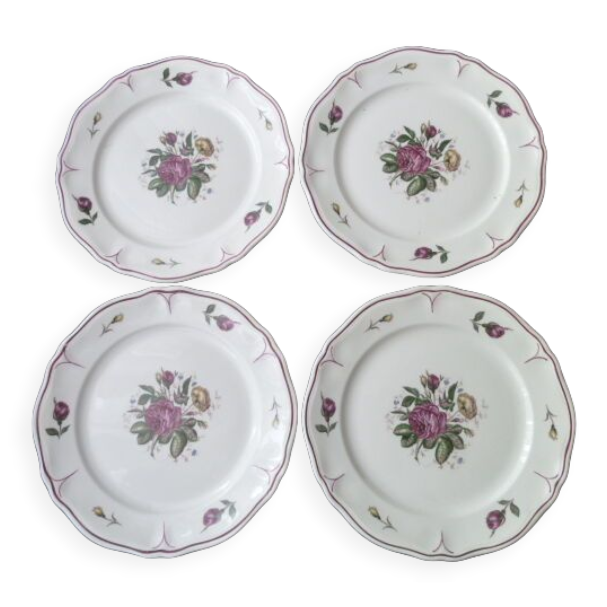 Set of 4 dessert plates Orchies Moulin des Loups Floréal model