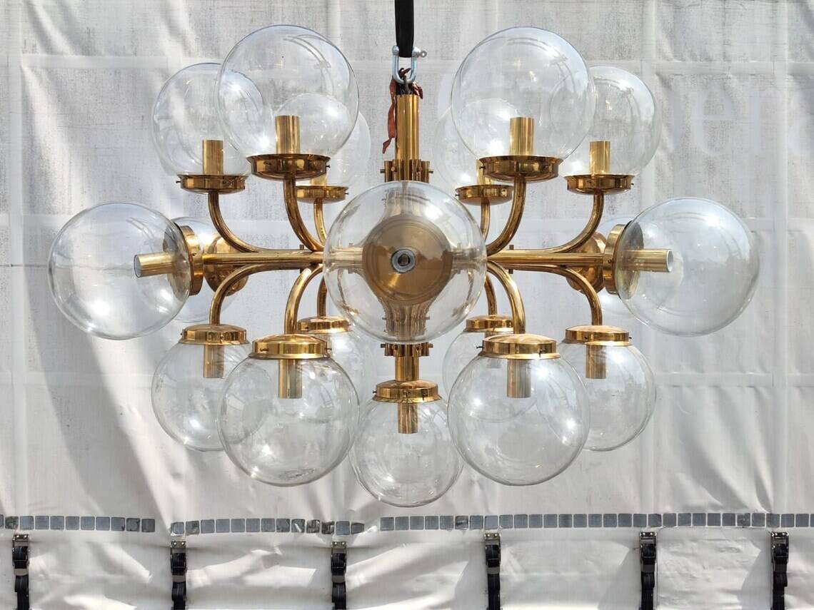 Extra Large Brass Chandelier: Mid-Century Italian 19-Bulb Pendant Light