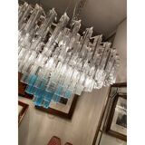 Contemporary transparent and ligh-blue triedro murano glass chandelier