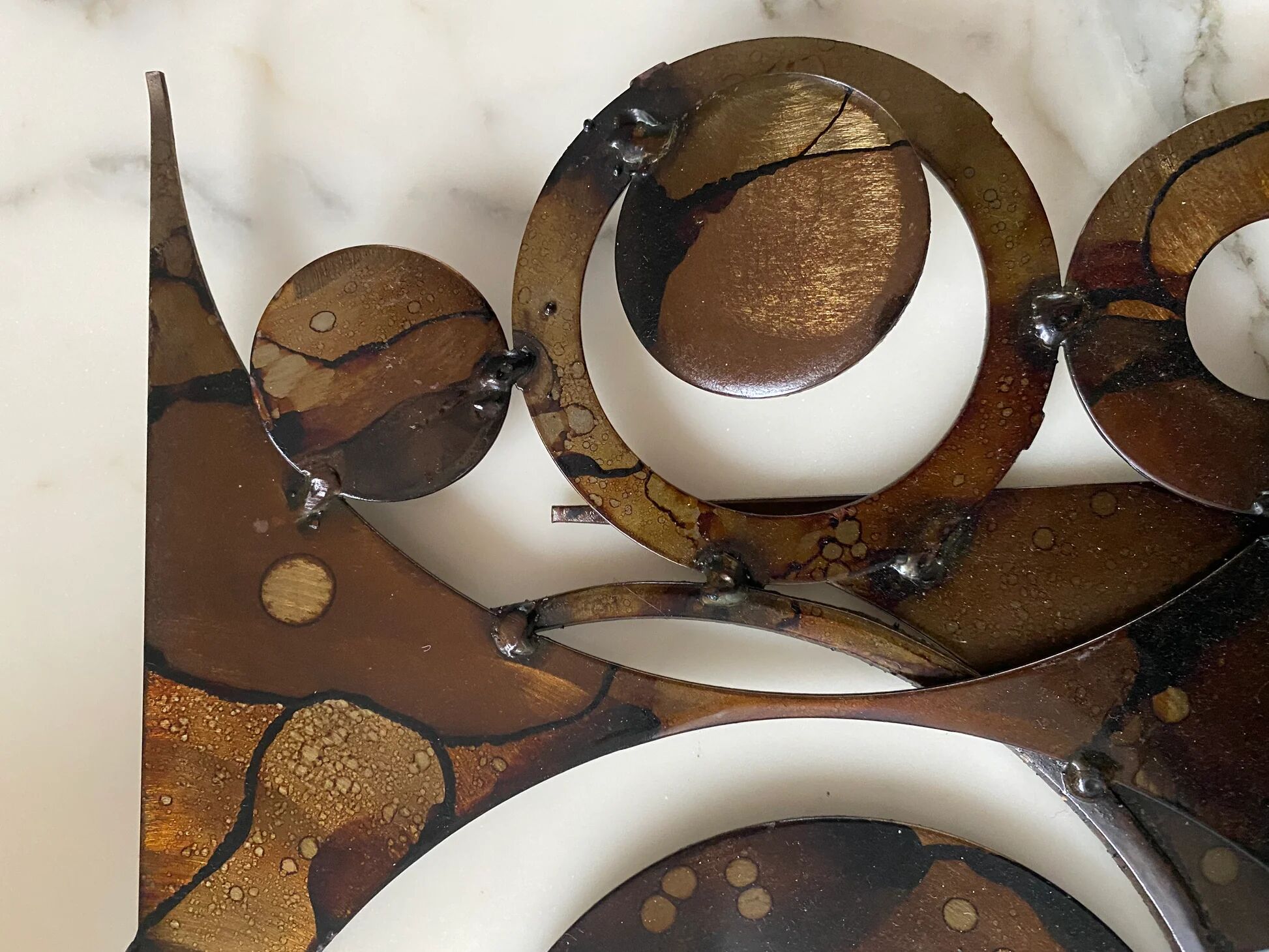 Brutalist metal wall sculpture by Henrik Horst, Denmark, circa 1970.