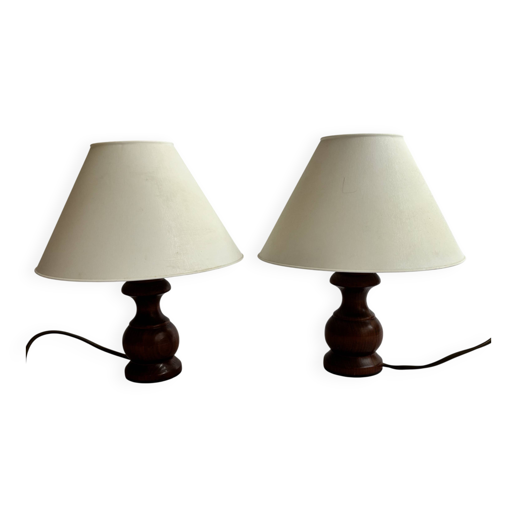 Paire de lampes en bois tourné vintage