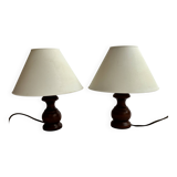 Paire de lampes en bois tourné vintage