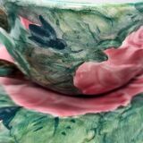 Pair of Green Earthenware Tea /Coffee Cups with Floral Motifs by Zaccagnini