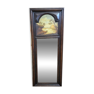 Large trumeau in natural wood with oil painting on panel.