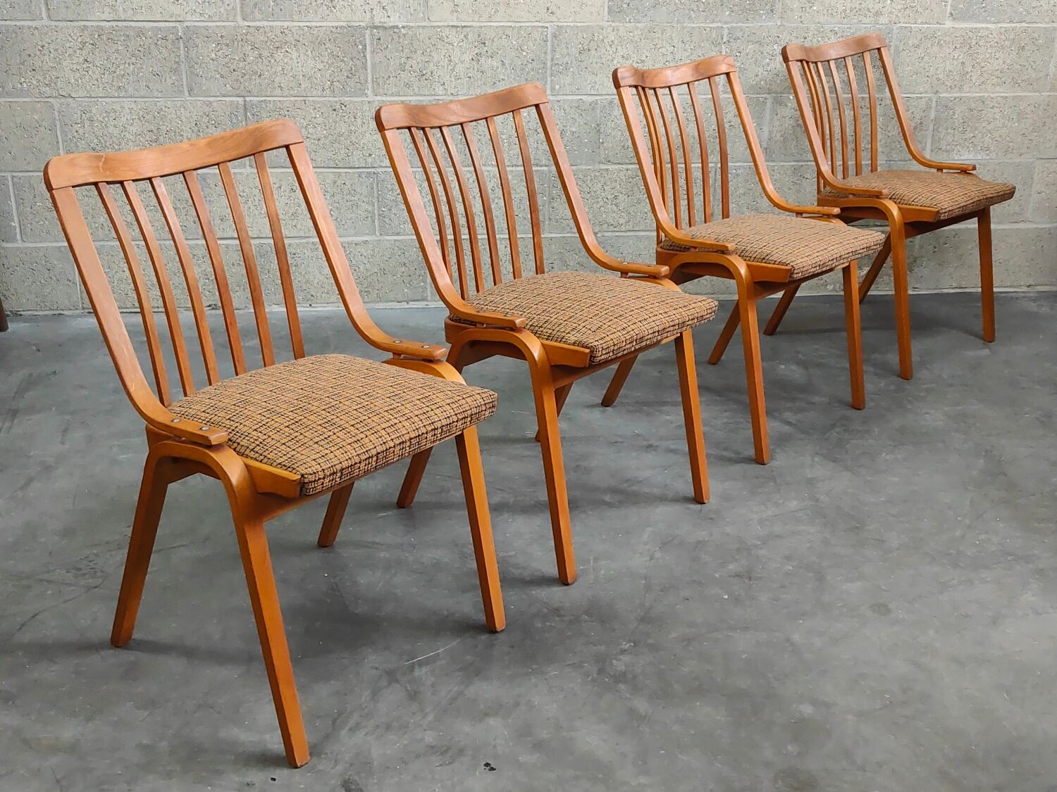 Set of 4 fabric chairs by Ton Bystrice 1960