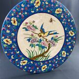 Large circular earthenware dish from Louvière with Longwy style bird decoration