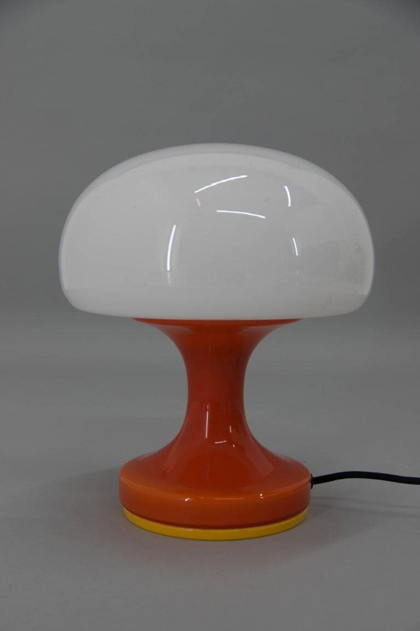Space Age Orange and White Glass Mushroom Table Lamp by Valašské Meziříčí,