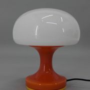Space Age Orange and White Glass Mushroom Table Lamp by Valašské Meziříčí,