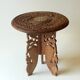 Handmade hand carved wooden plant stand, vintage from the 1970s