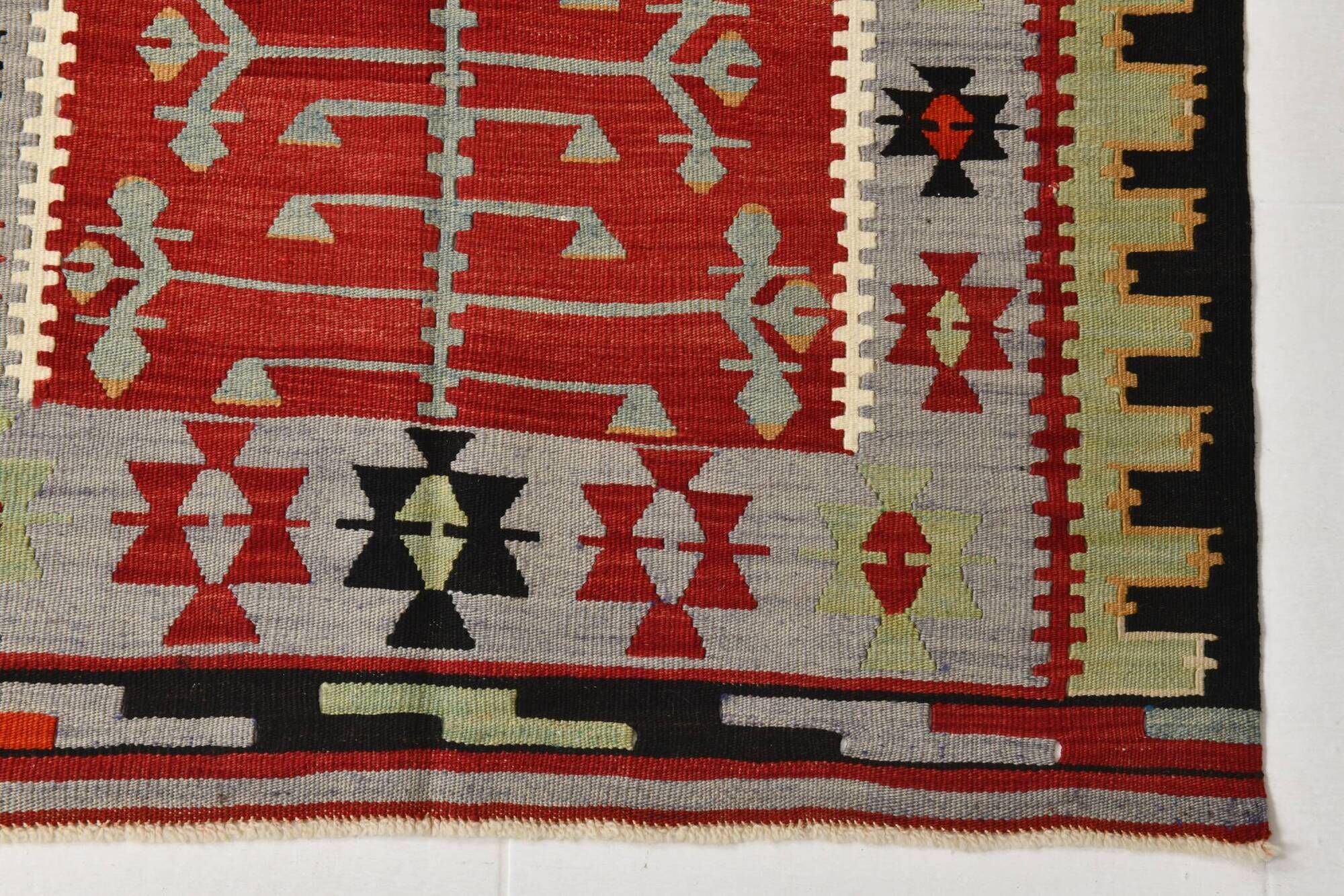 3x5 Red Green Tribal Vintage Kilim Rug, 88x147Cm