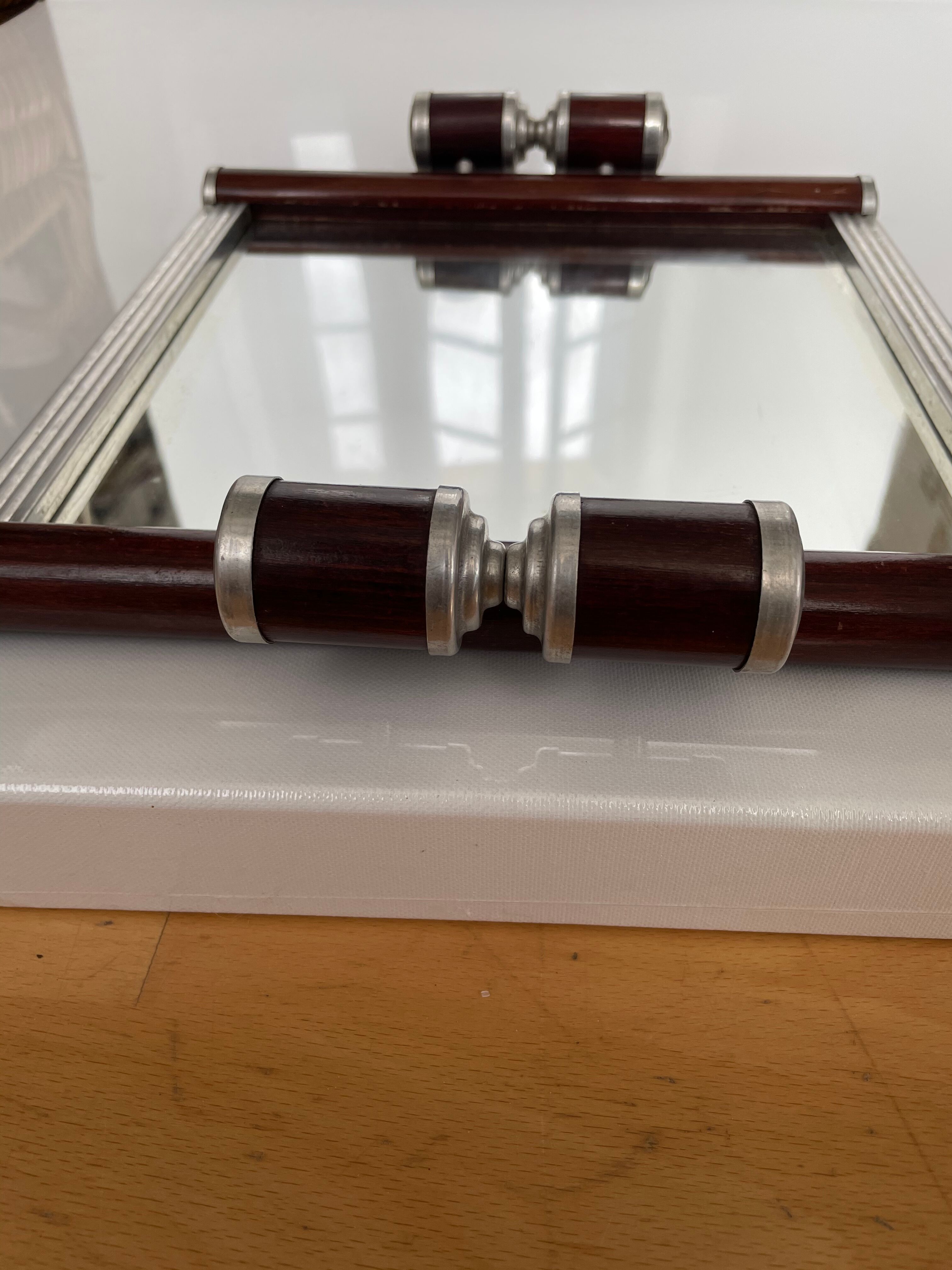 Art deco mahogany and metal tray