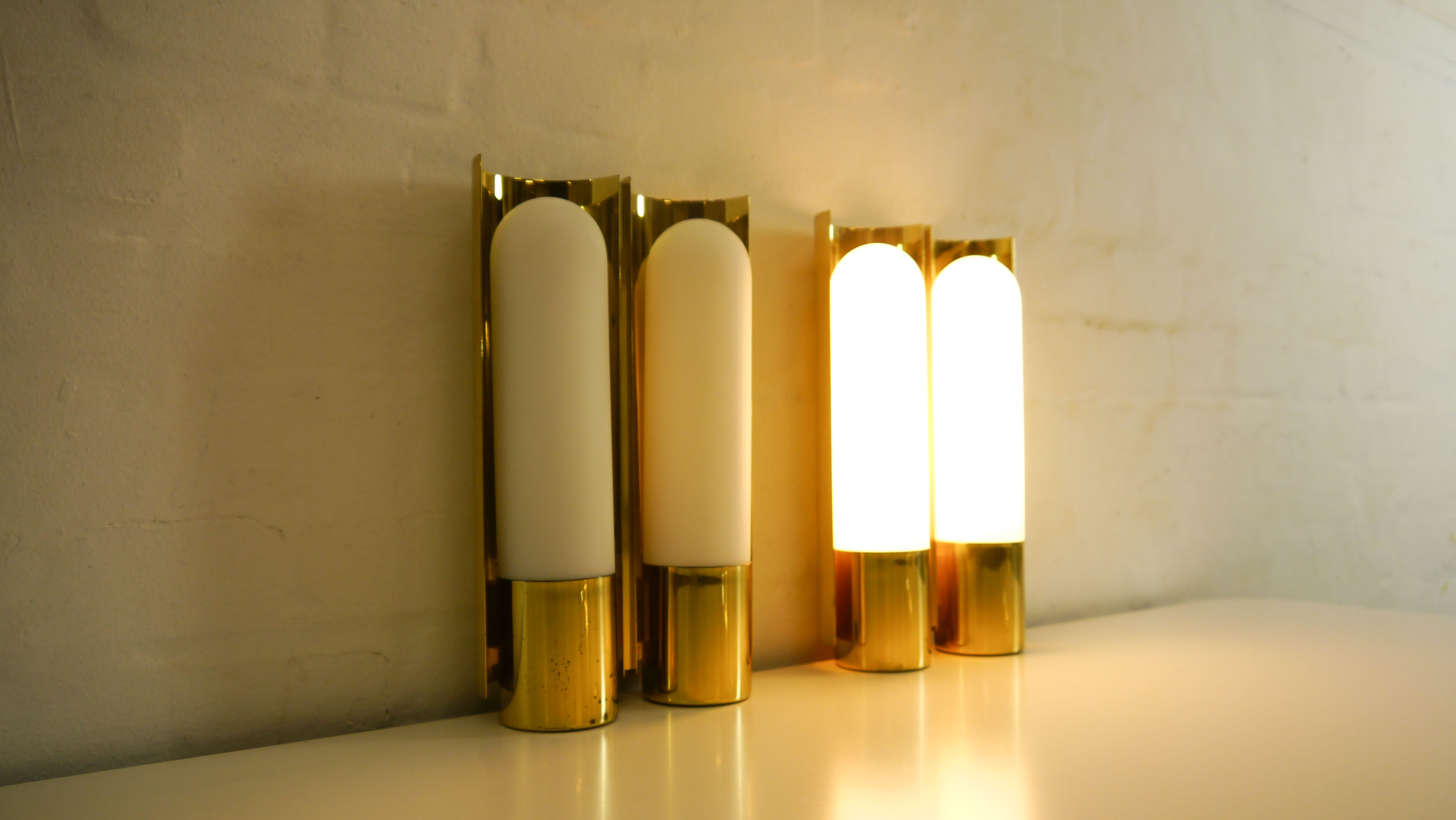 Wall lights brass & glass opal of limburg 1970 s
