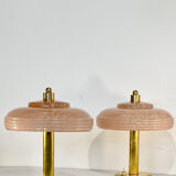 Pair of mushroom bedside lamps, pink Clichy glass.