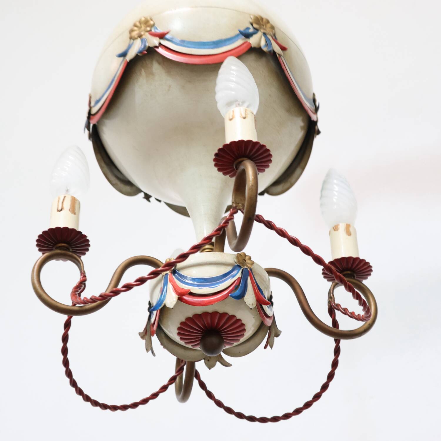 French Style Balloon Toleware Chandelier from the 1950s