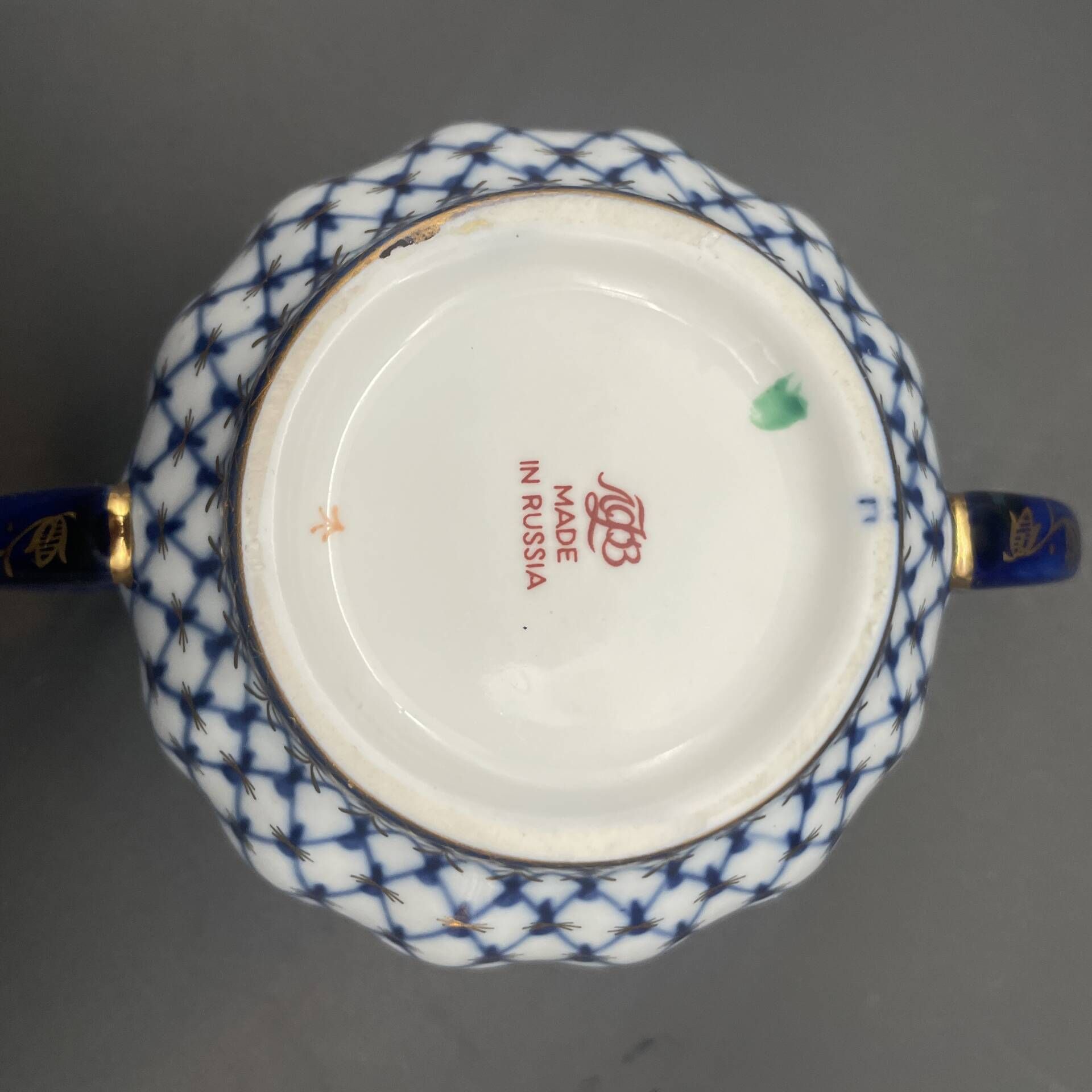 Lomonosov porcelain sugar bowl LFZ – Cobalt net pattern – Russia,