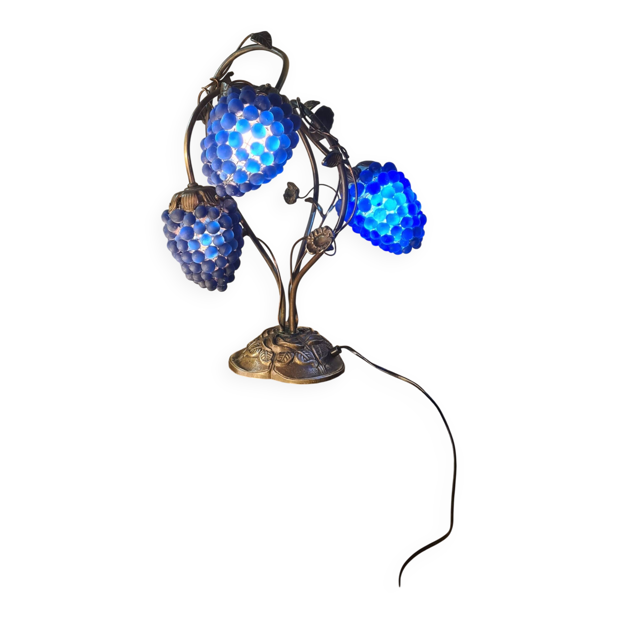 Living room lamp bronze 1980 venice murano glass blue fruit, 47x34