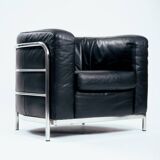 Zanotta onda black leather lounge chair, Italy 1980s