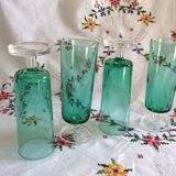 Set of 4 70s green glass flutes Luminarc Arcoroc