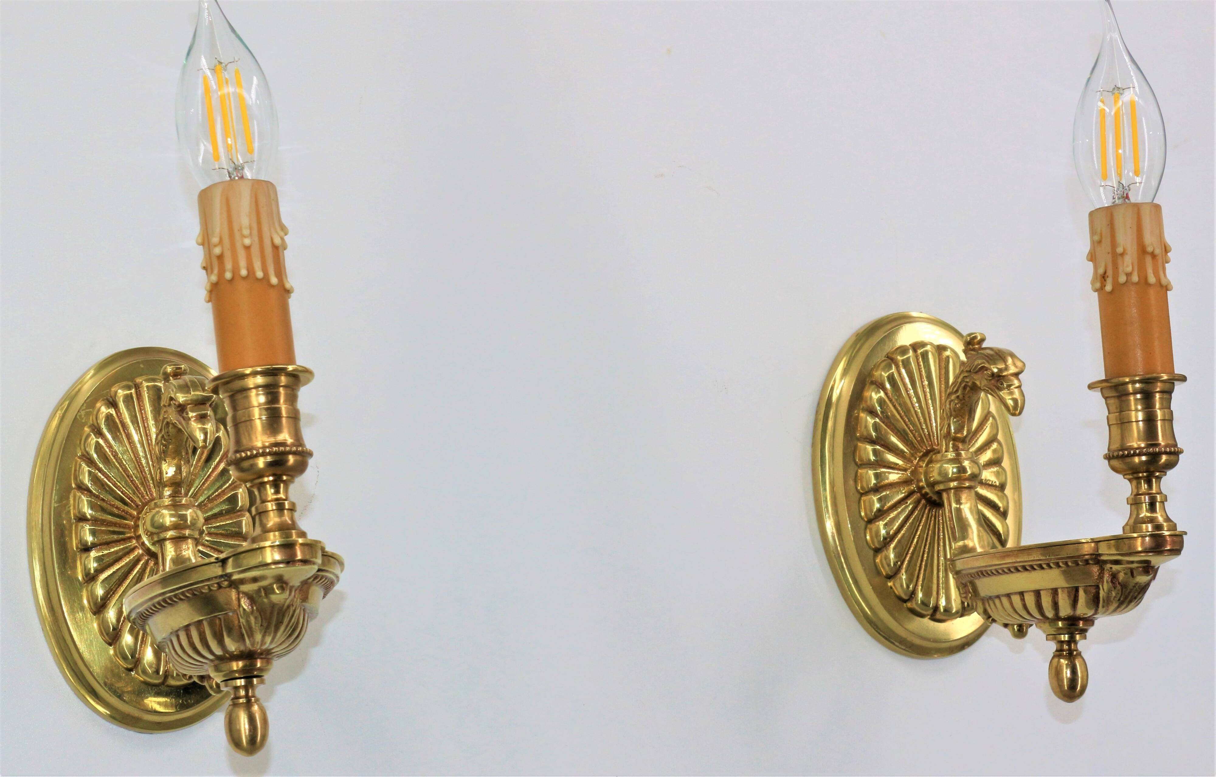 Pair of Gilt Bronze Wall Lamps, Directoire Style, Lucien Gau