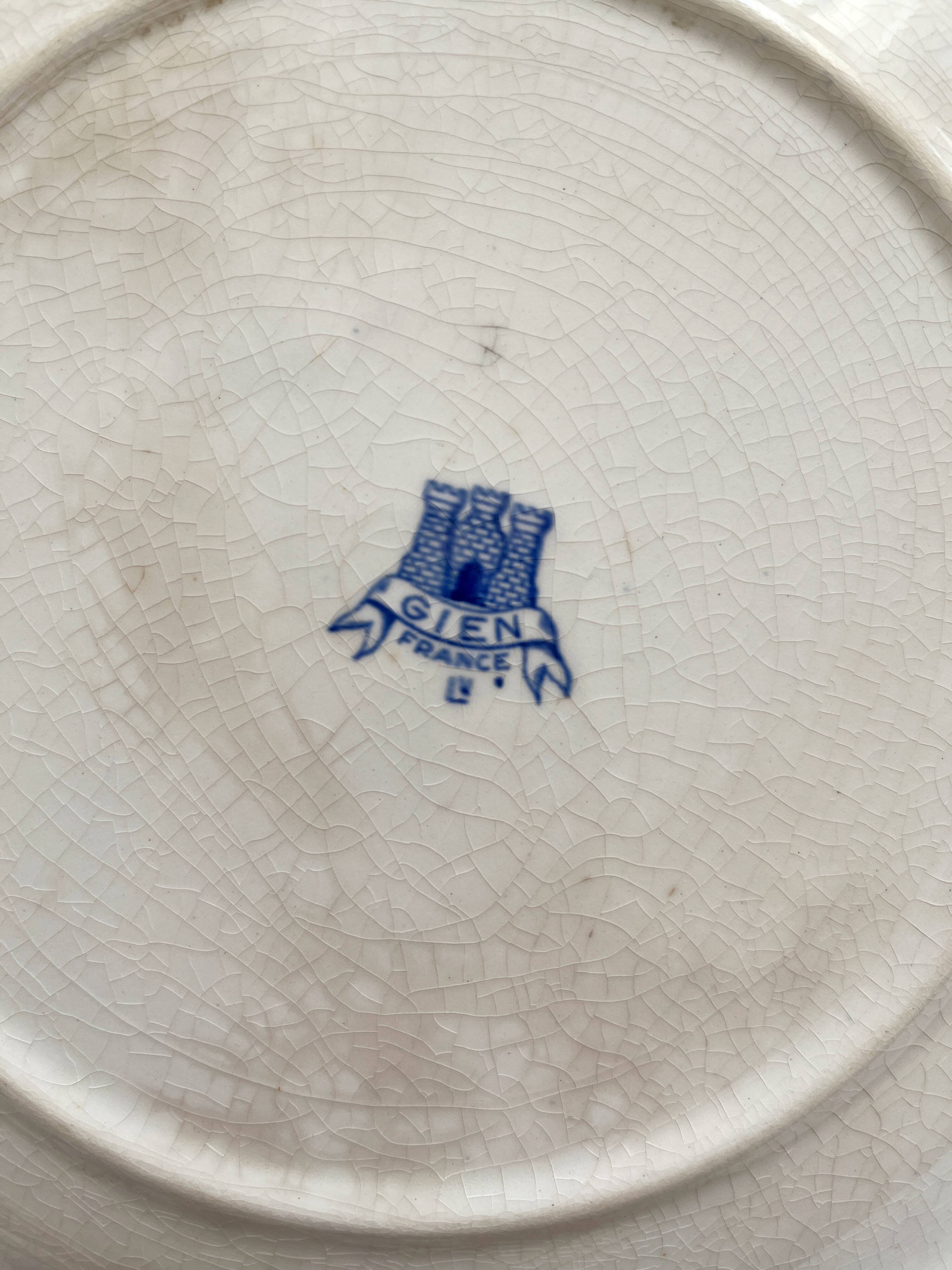 Gien earthenware plate with peony decoration