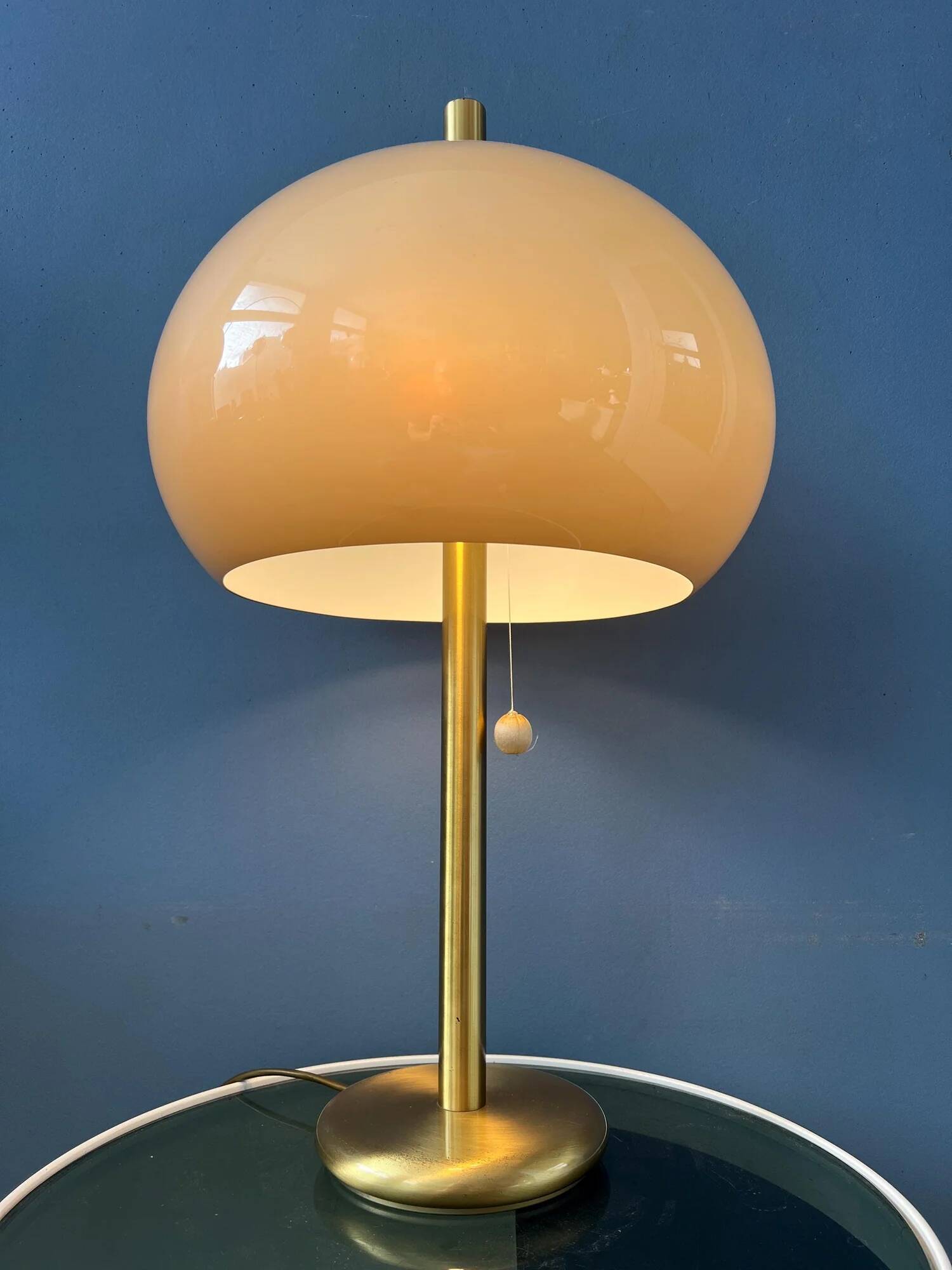 Large vintage brass mushroom space age table lamp