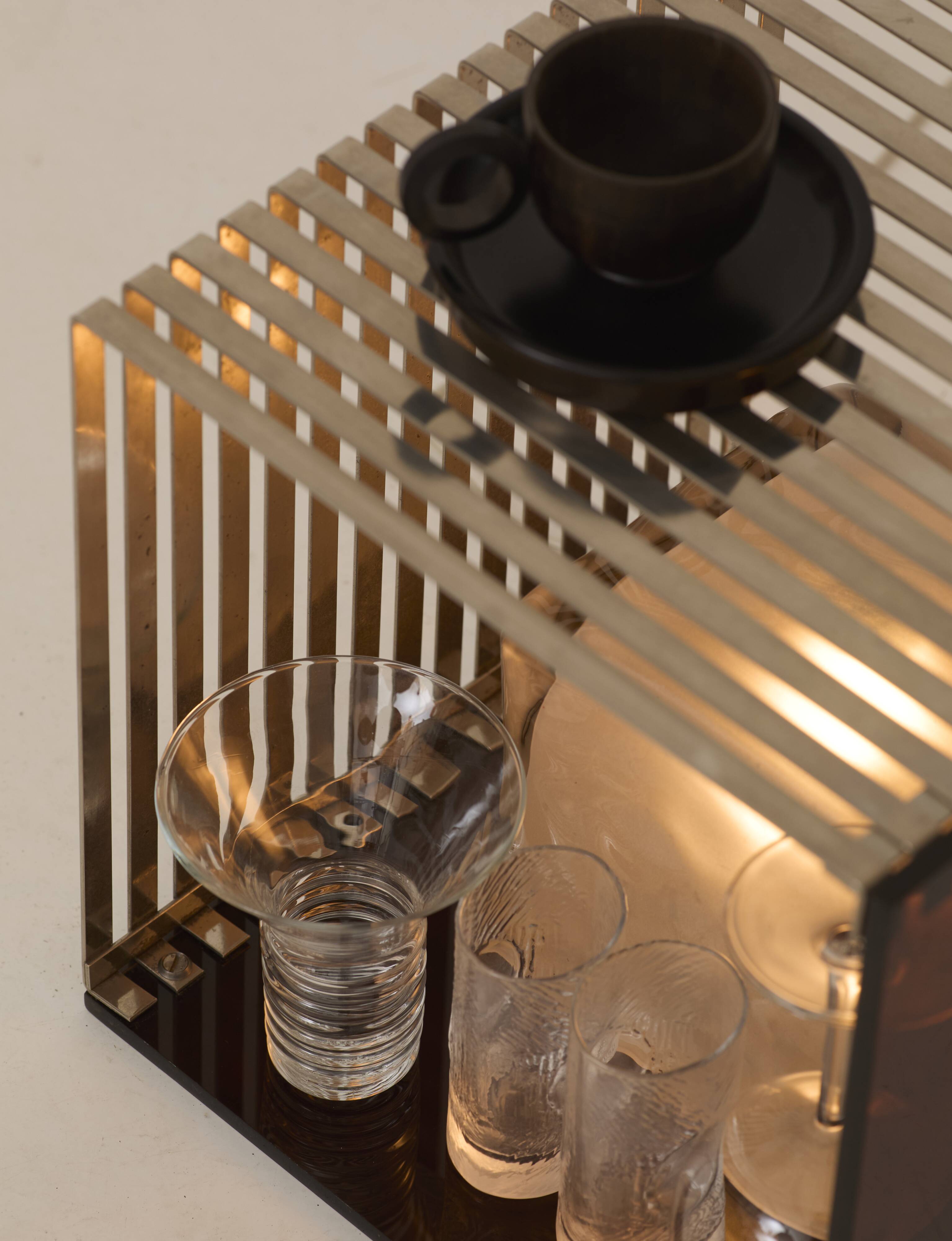 Side table, bedside table in plexiglass and chrome metal, around 1970.