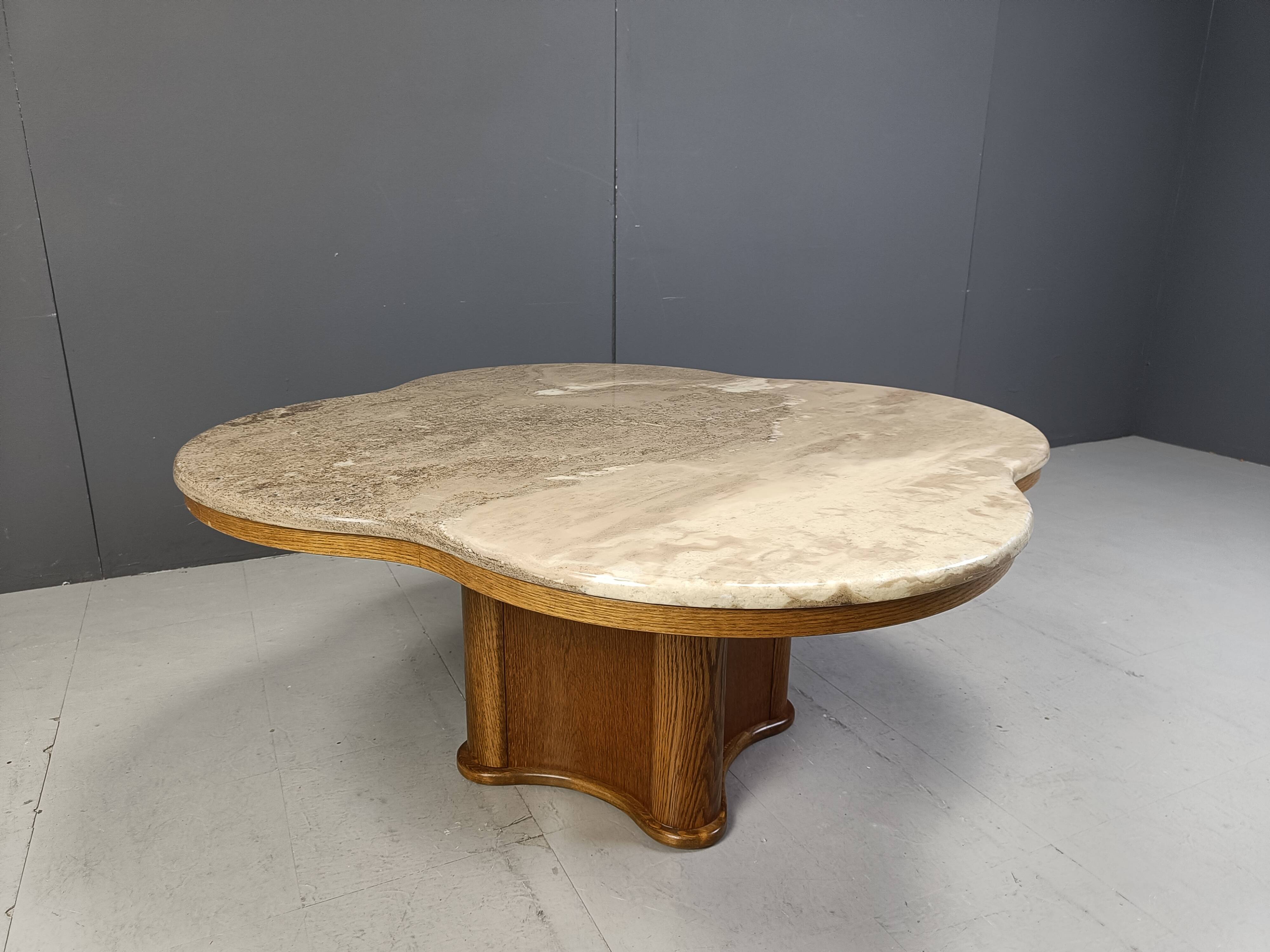 Travertine and wood coffee table, 1960s