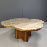 Travertine and wood coffee table, 1960s