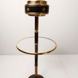 Ashtray on feet 60s gold, glass and leather