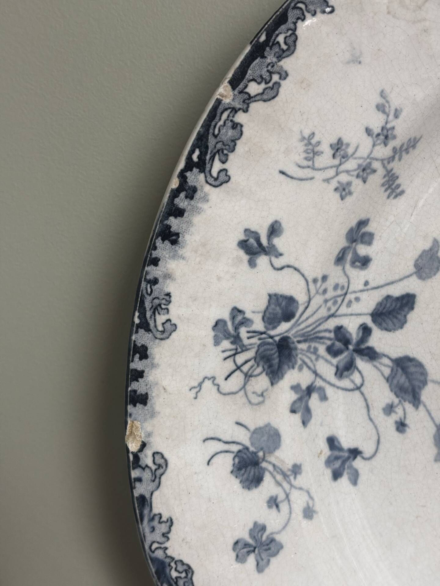 Superb antique plate Terre de Fer blue Emile Bourgeois Paris