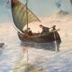 Painting "Sicilian Fishermen" framed under glass.