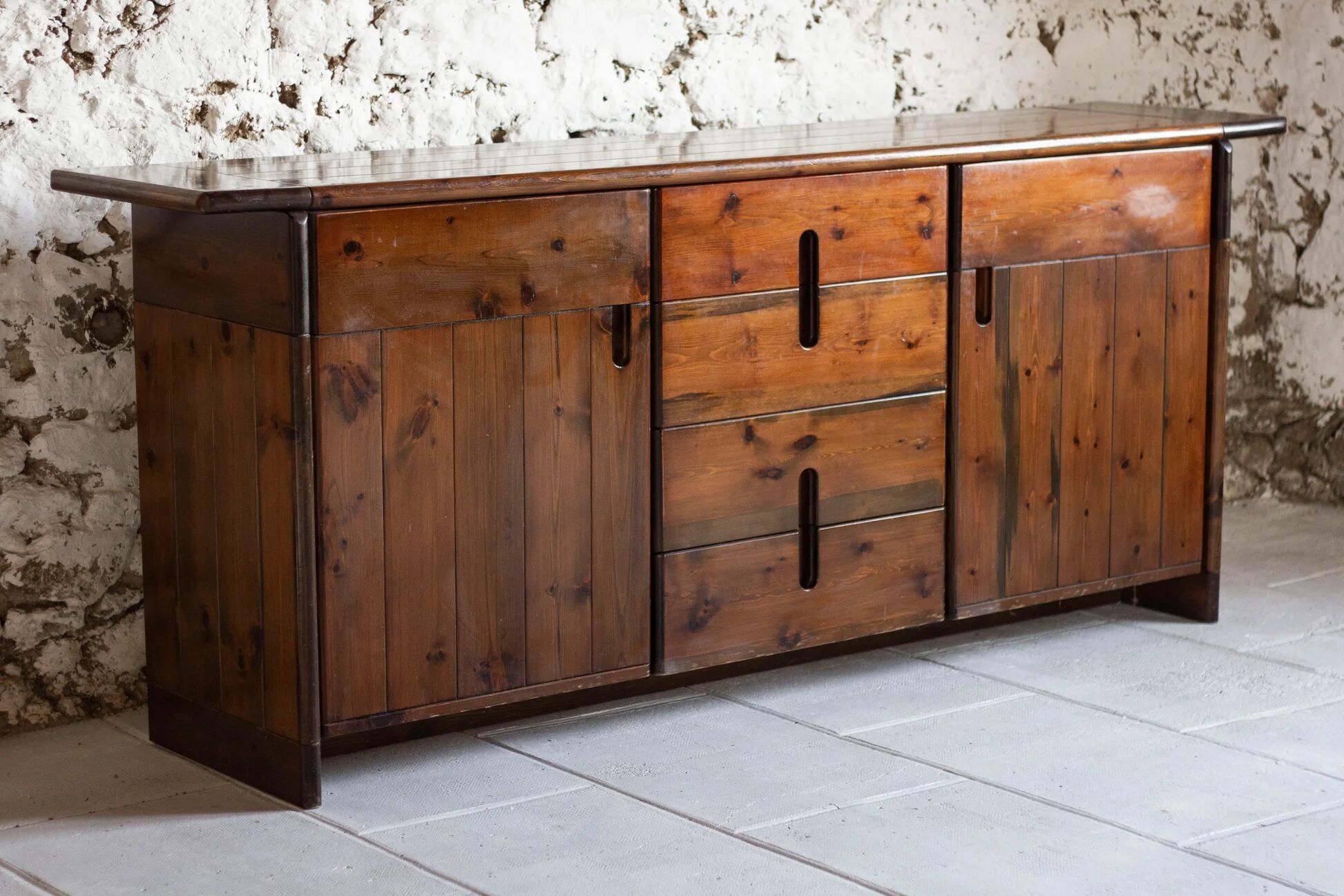 Enfilade by Silvio Coppola in stained solid wood, 1970.