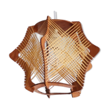 Vintage 1960s wood and straw wooden ceiling hanging lamp