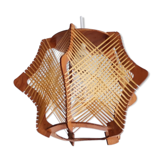 Suspension vintage des années 1960 en bois et paille